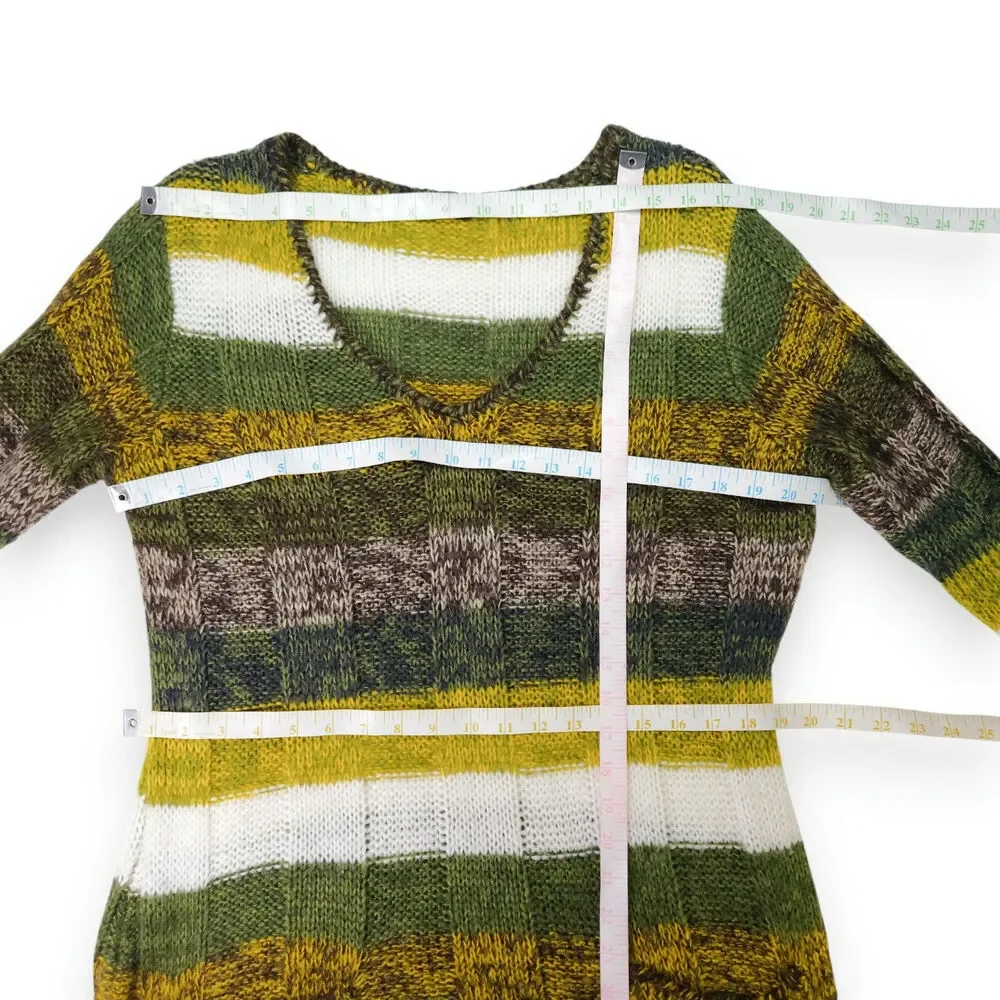 Ultra Flirt Striped V‑Neck‎ Sweater Dress Green White XL EUC Vintage Cozy Fuzzy